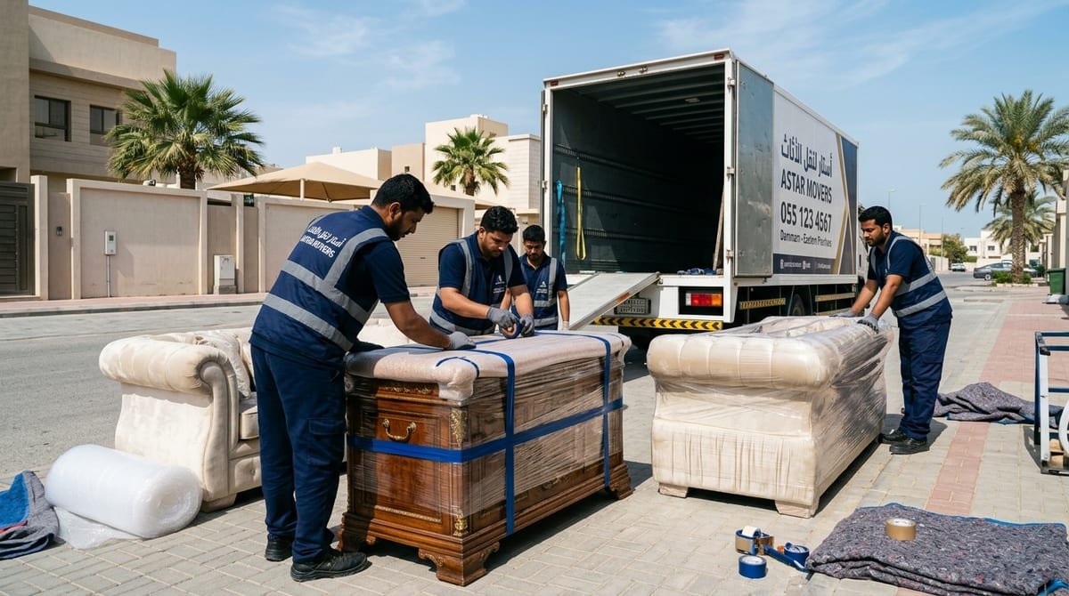 طاقم دار الهنا يغلف وينقل الأثاث المنزلي والمجالس بين الخبر والقطيف وسيهات