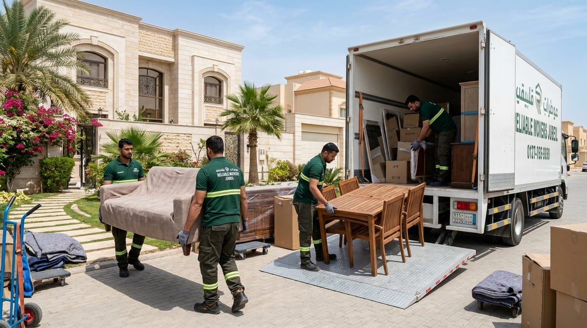 طاقم دار الهنا ينفذ نقل أثاث فيلا سكنية واسعة في الجبيل الصناعية