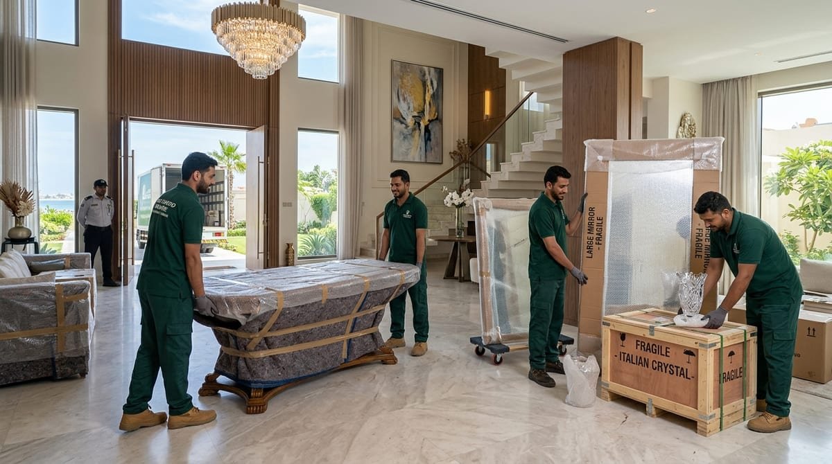 طاقم دار الهنا المتخصص ينفذ نقل وتغليف أثاث فيلا فاخرة وأطقم إيطالية في مدينة الخبر